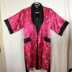 Pink Dragon Kimono Robe Thailand Satin Asian Style New w/ Imperfections